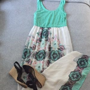 Mint Green And White Printed Maxi Dress